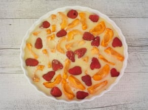 Clafoutis with apricots and raspberries