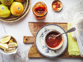 Golden Delicious apple dumplings with jam