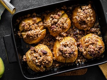 Hasselback apples with walnut crumble